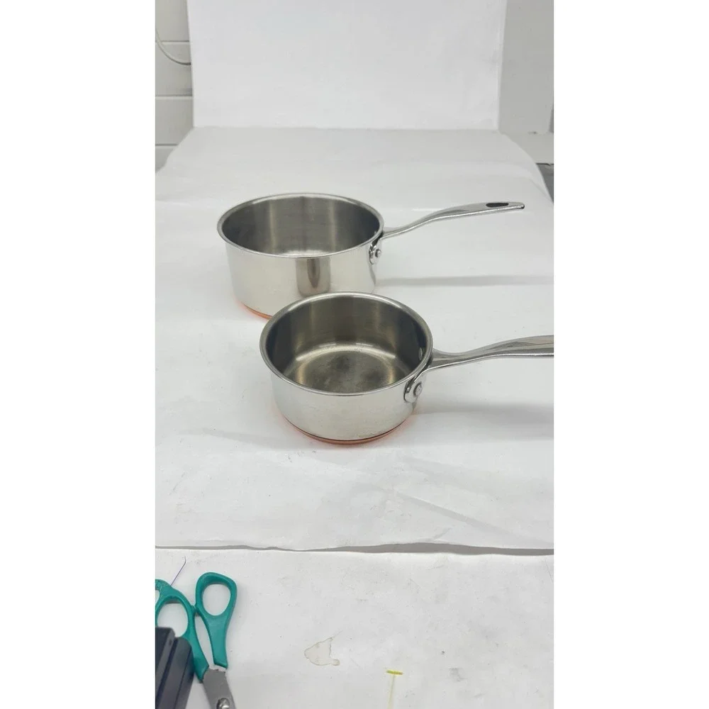 Lot Of 2 Revere Ware 1Qt ,2Qt Metal Handle Copper Disc Bottom SX Heavy Vintage